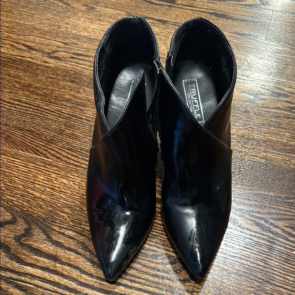 Black Patent Leather Ankle Booties with Pointed Toe
